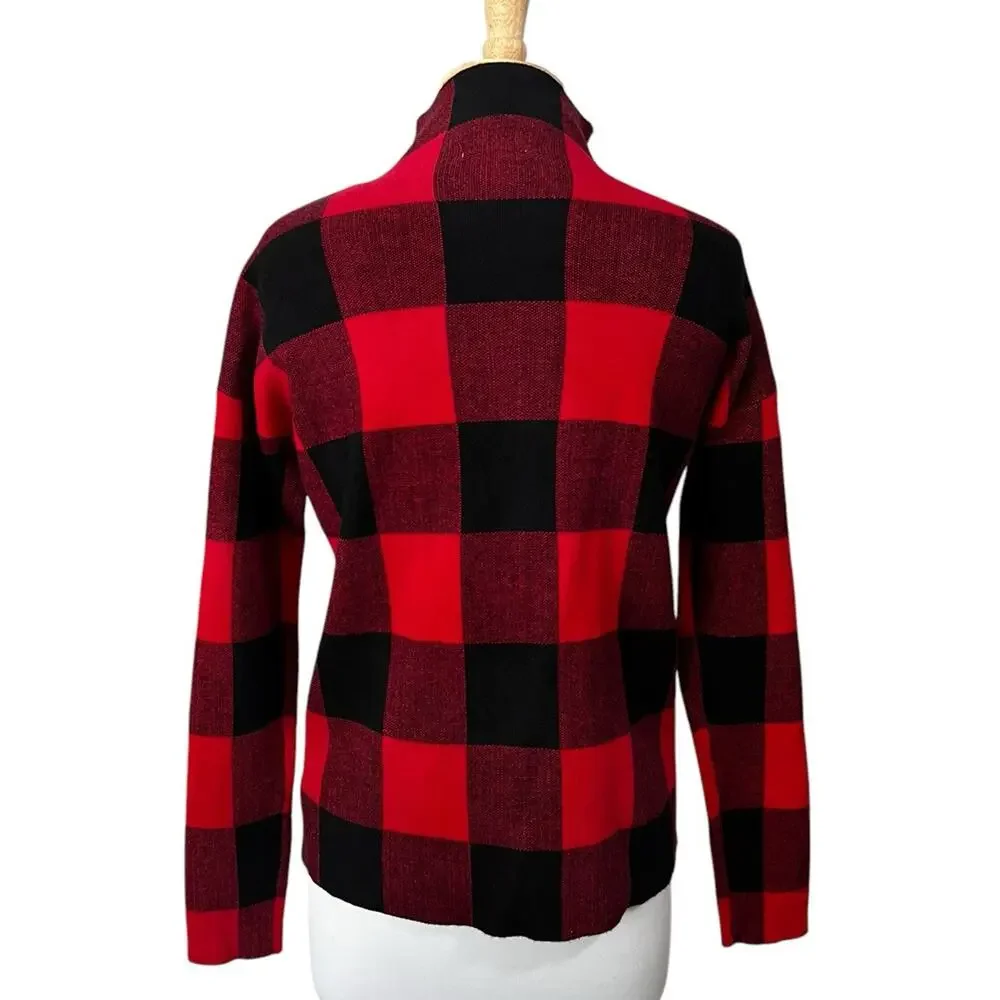Tommy Bahama Red Black Y2K Buffalo Plaid Mock Neck Sweater Womens Small